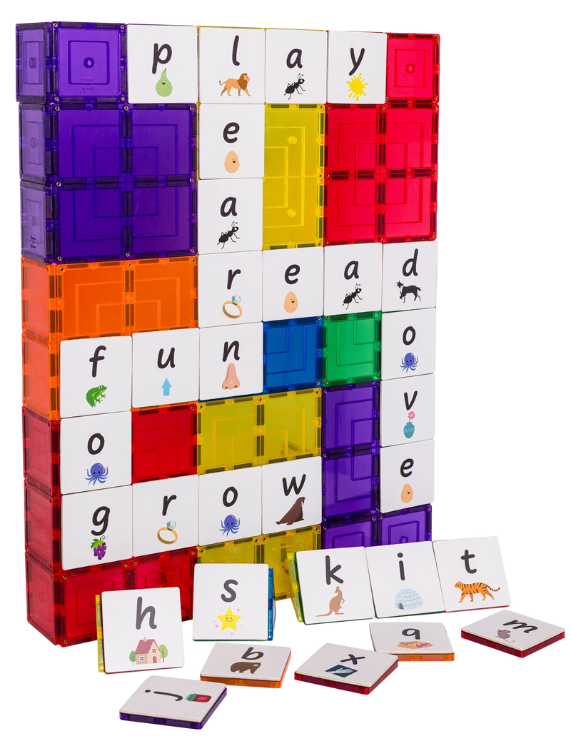 Learn and Grow Toys Magnetic Tiles Topper Alphabet Lower Case Pack 40 Piece Cognitive Language Early Literacy Phonics Best Seller 3yrs+