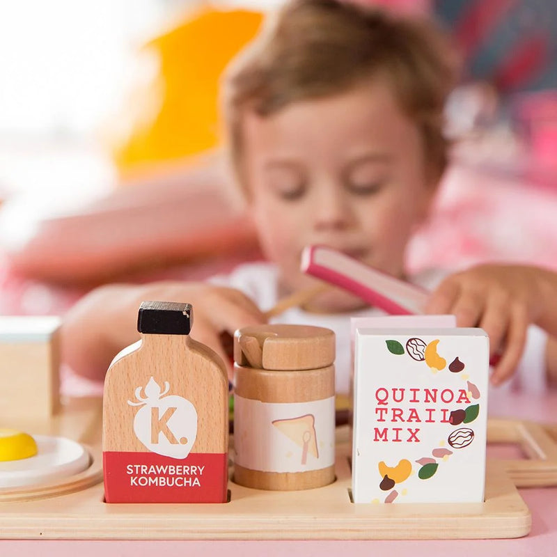 Make Me Iconic Wooden Healthy Tummy Breakfast Tray 21pc Set Play Kitchen Role Play Pretend and Imaginative Play 3yrs+