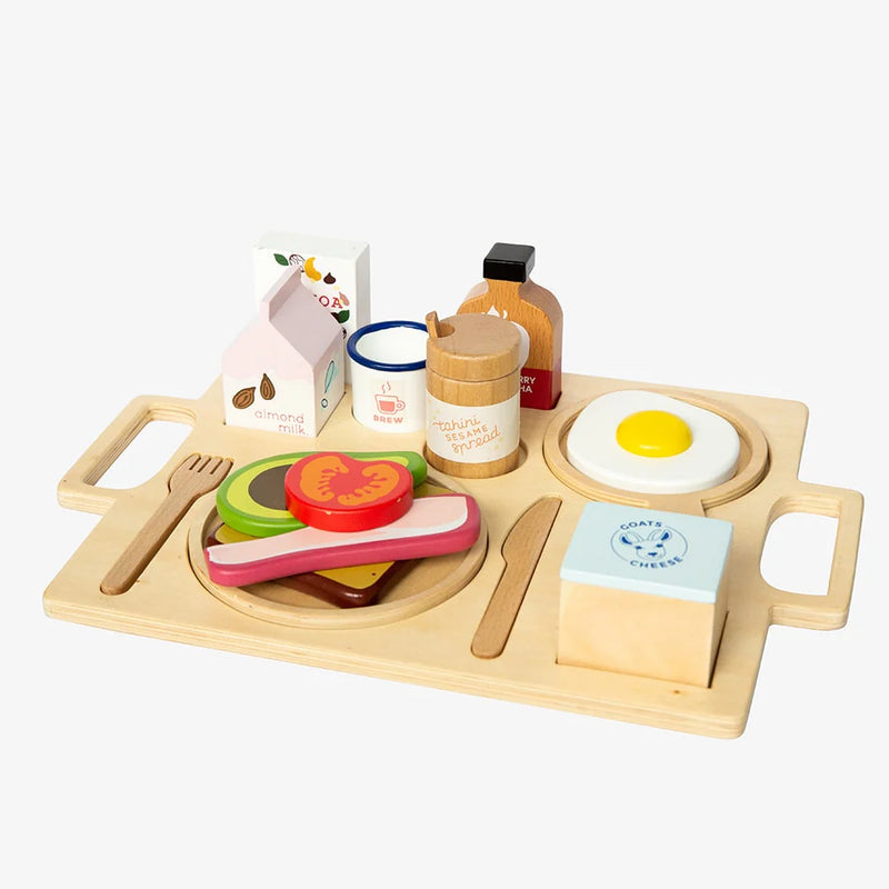 Make Me Iconic Wooden Toy Food Healthy Tummy Breakfast Tray Set Play Kitchen Role Play Pretend and Imaginative Play 3yrs+
