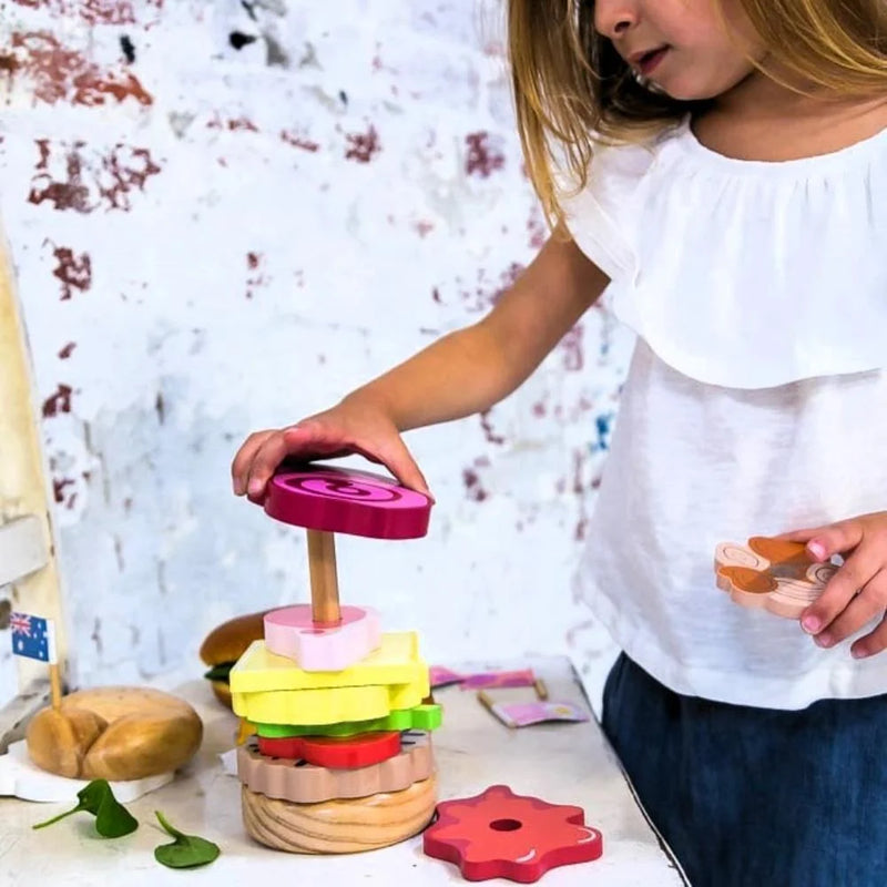 Wooden Stacking Burger Set by Make Me Iconic Play Kitchen Pretend & Imaginative Play 18m+