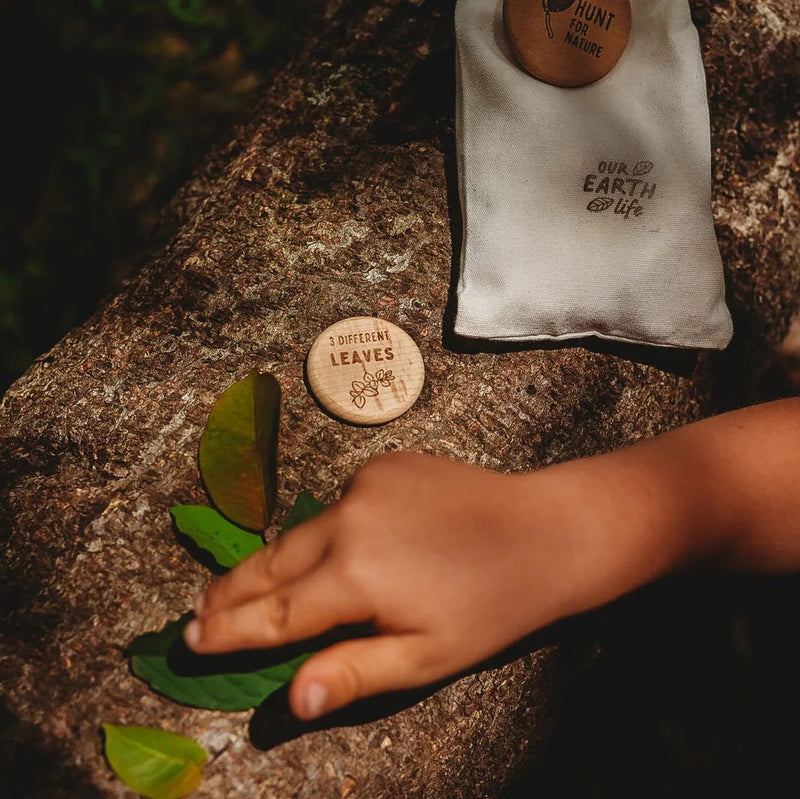 Nature Scavenger Hunt Wooden Tokens by Our Earth Life 16pcs Outdoor Activity Travel Toys 3yrs+