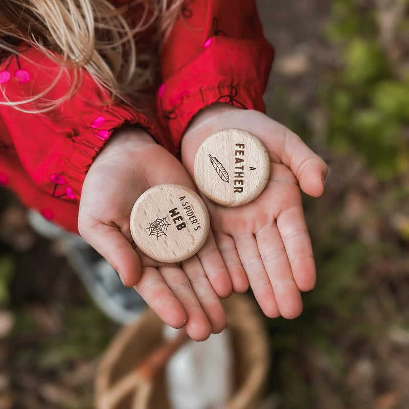 Nature Scavenger Hunt Wooden Tokens by Our Earth Life 16pcs Outdoor Activity Travel Toys 3yrs+