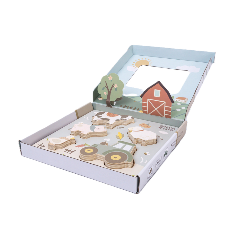Onya Kids Wooden Farm Puzzle Wooden Knob Puzzle Developmental Toys 18m+