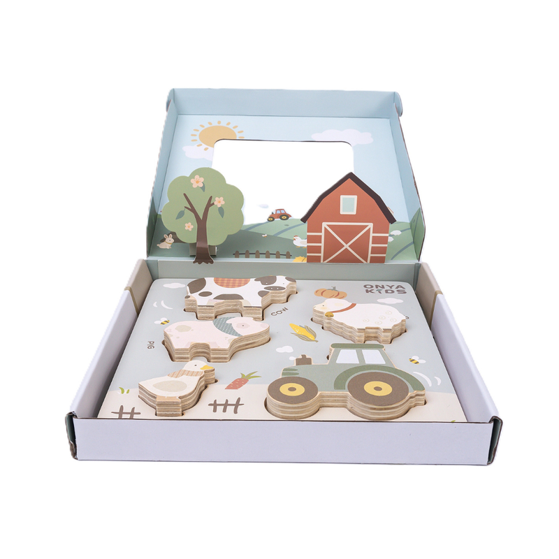 Onya Kids Wooden Farm Puzzle Wooden Knob Puzzle Developmental Toys 18m+