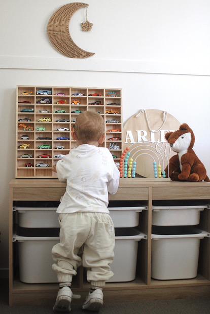 JoyKids Matchbox sized car Display and Storage Unit 60 x slots Solid Pine Wood Developmental Toys for Toddlers Best Seller 12m+ (Bulky Shipping)