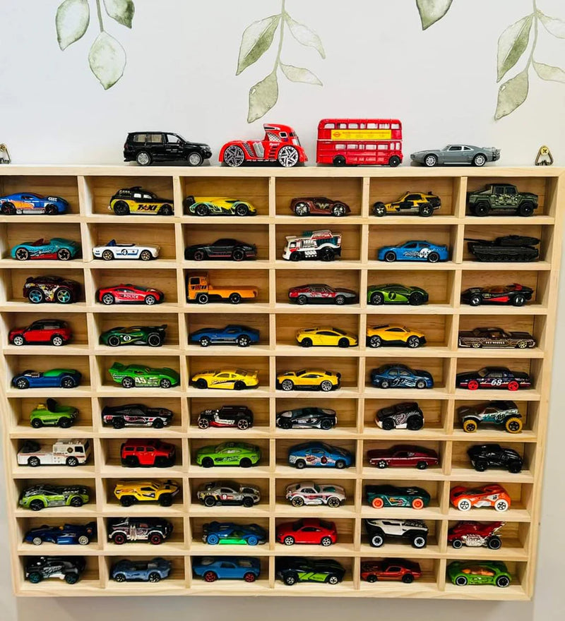 JoyKids Matchbox sized car Display and Storage Unit 60 x slots Solid Pine Wood Developmental Toys for Toddlers Best Seller 12m+ (Bulky Shipping)