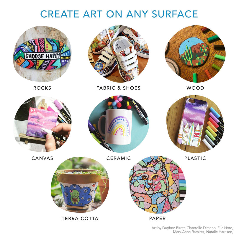 Life Of Colour All Surface Acrylic Paint Pens Classic Colours 3mm Medium Tip Set of 12 Stationary Art and craft for kids 3yrs+