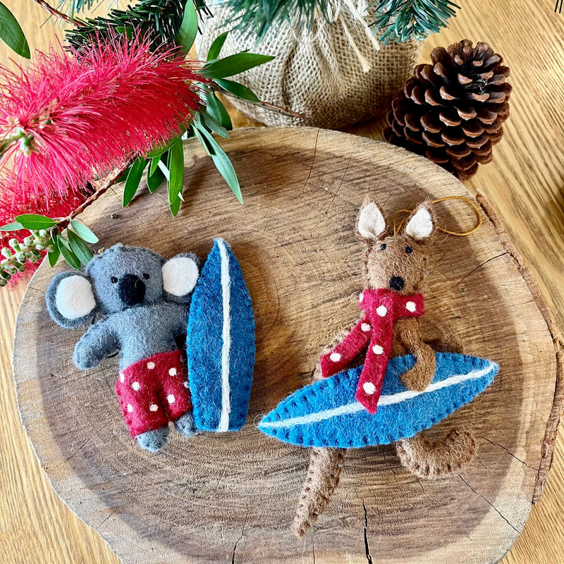 Pashom Felt Christmas Tree Decor Surfing Kangaroo Australian Animals Pretend & Imaginative Play Toys Christmas Range 3yrs+