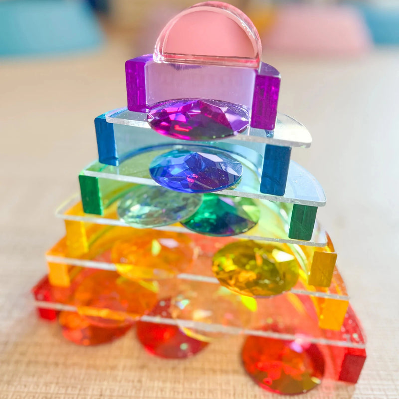 My Little Creator Lucite Rainbow Stacking 7pcs + Glitter Acrylic 6pcs Arch Set Luminous Building Blocks 18m+