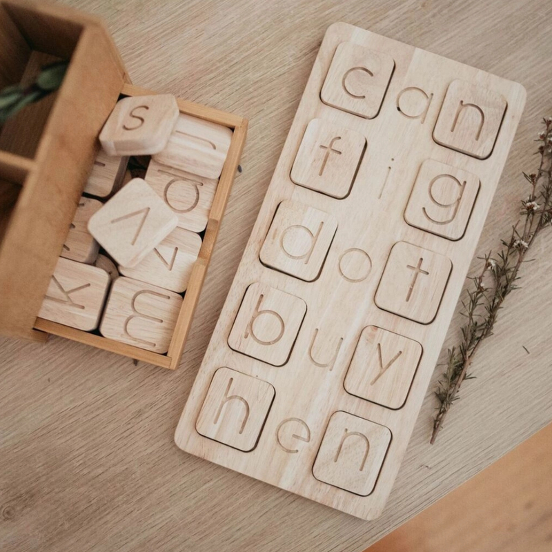 Qtoys Alphabet CVC Word Wooden Board Early Literacy Phonics Spelling Cognitive Language Resources 4yrs+