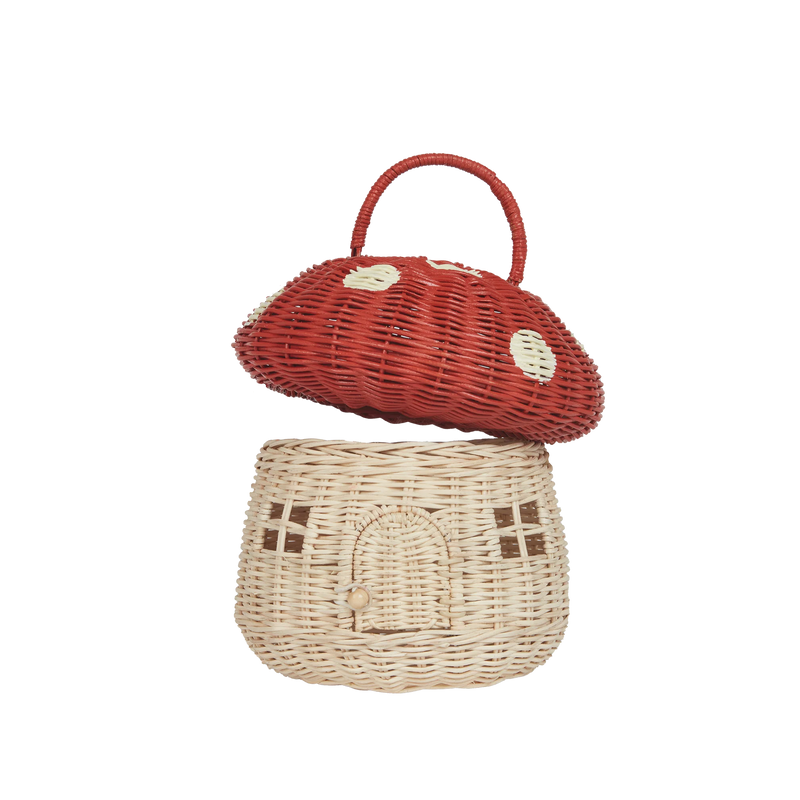 Olli Ella Rattan Mushroom Basket Red Kids Room Decor Toddler Toys Fairy Unicorn and Castle Theme 3yrs+