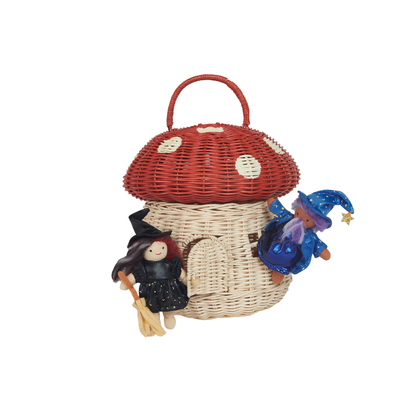 Olli Ella Rattan Mushroom Basket Red Kids Room Decor Toddler Toys Fairy Unicorn and Castle Theme 3yrs+
