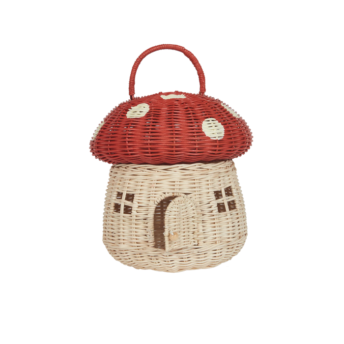 Olli Ella Rattan Mushroom Basket Red Kids Room Decor Toddler Toys 3yrs+