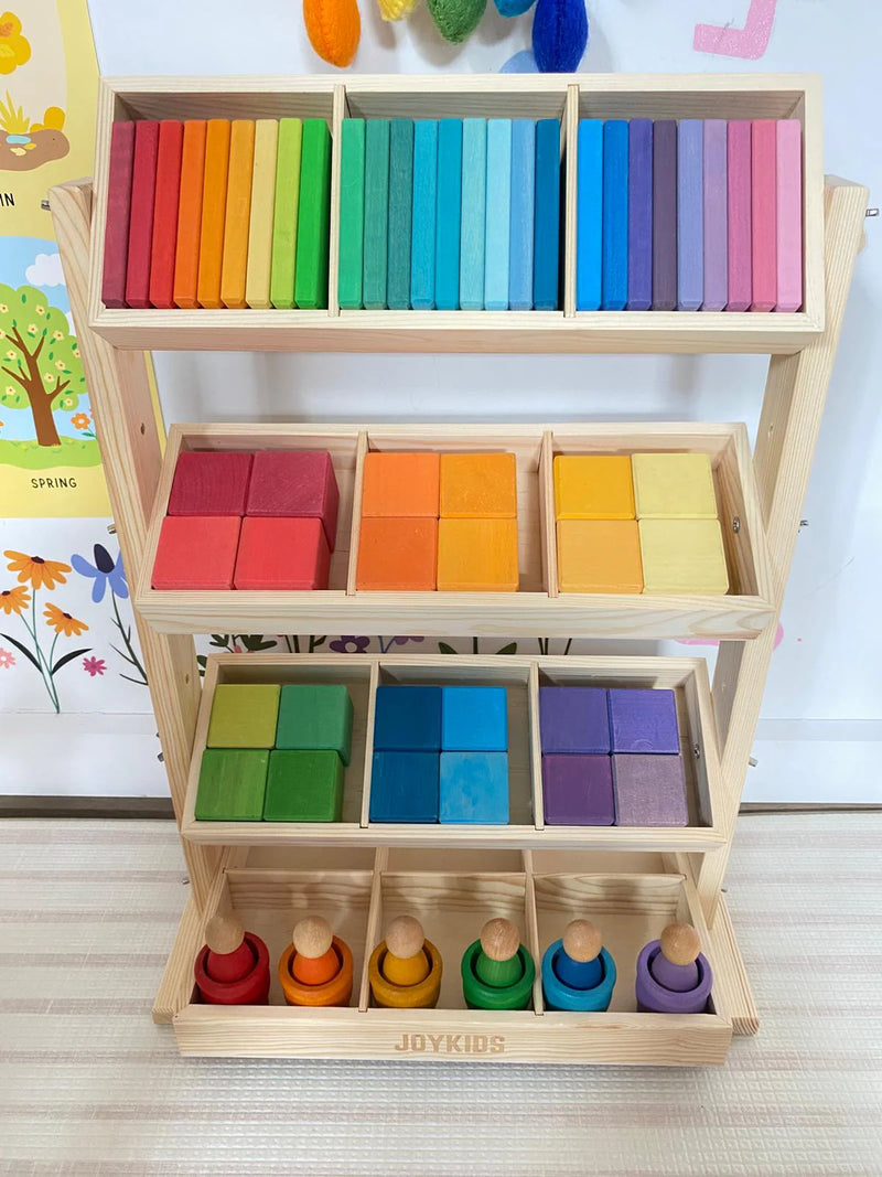 JoyKids 5 Tier Convertible Organiser Display and Storage Unit Solid Pine Wood Toddler 12m+