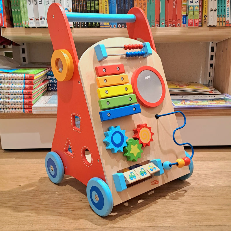 Baby Walker with Busy Board Deluxe by Fat Brain Toys Motor Skills Developmental Toys for Toddlers Baby Toys 18m+ (Bulky Shipping)