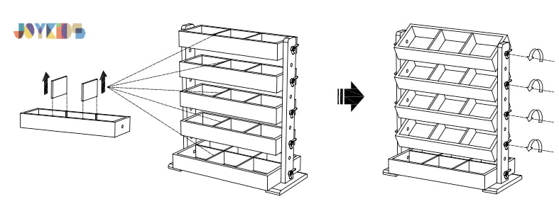 JoyKids 5 Tier Convertible Organiser Display and Storage Unit Solid Pine Wood Toddler 12m+