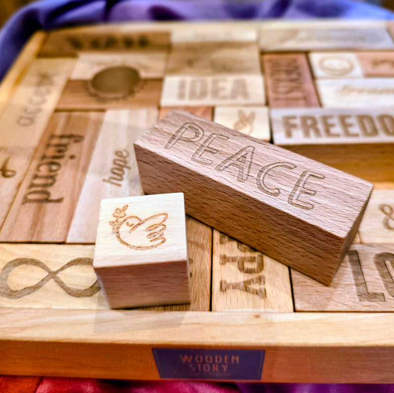 Wooden Story Peace and Love Wooden Affirmation Blocks 29pcs Mindfulness Toy 3yrs+