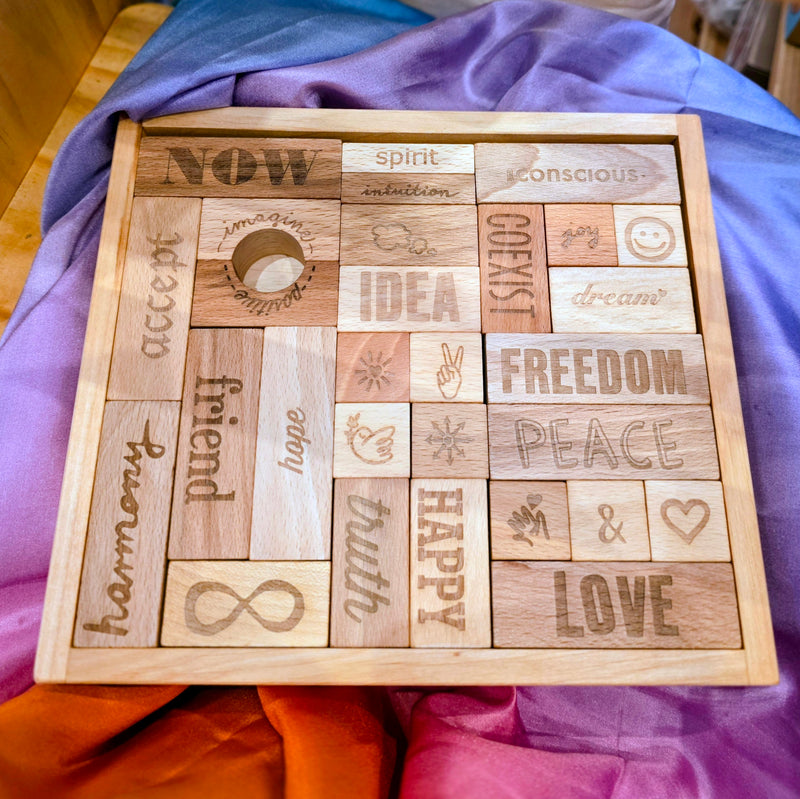Wooden Story Peace and Love Wooden Affirmation Blocks 29pcs Mindfulness Toy 3yrs+