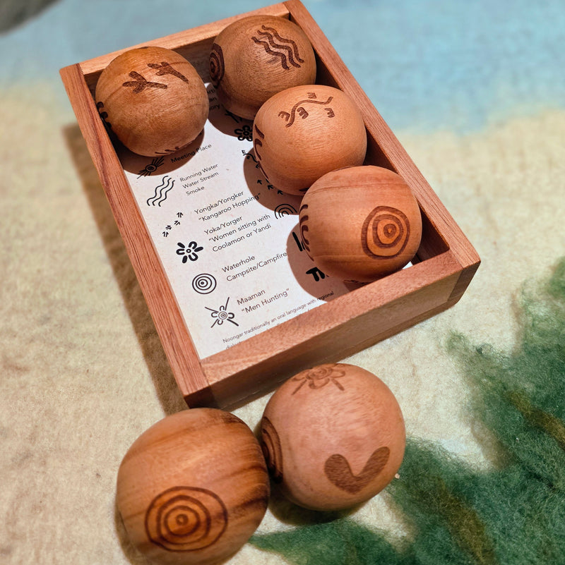 Aboriginal Symbol Playdough Rolling Balls 6pcs by Simone Hills Australiana Indigenous First Nation Resources School Range 3yrs+