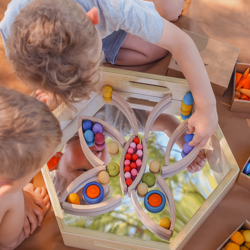 Large Sensory Wooden Hexagon Mirror Tray 38 x 44 x 10cm