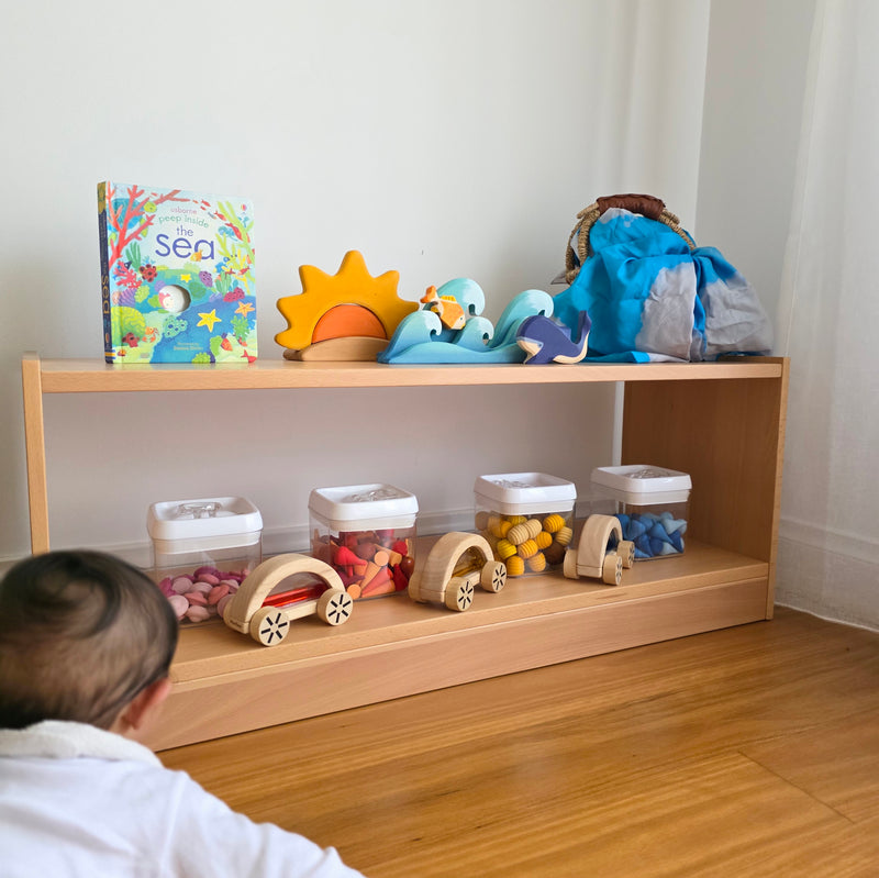 Montessori Beechwood 2 Tier Infant Baby Shelf Kids Toys Shelf 34.5(D) x 100(L) x 40(H) Kids Furniture (Furniture Shipping)