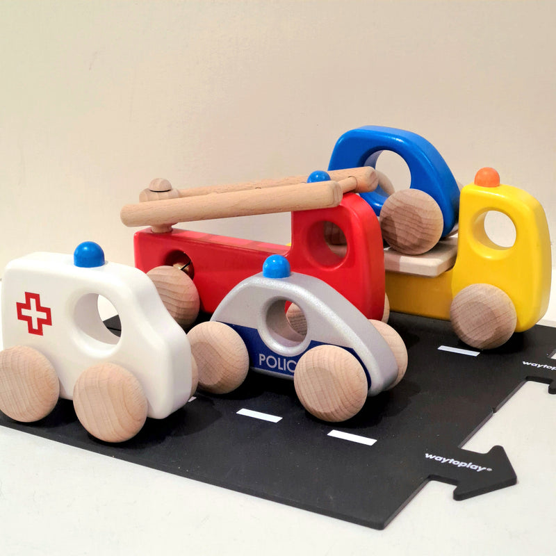 Bajo Emergency Vehicle Set of 5 Toddler Wooden Toy Car Developmental Toys for Toddlers 2yrs+