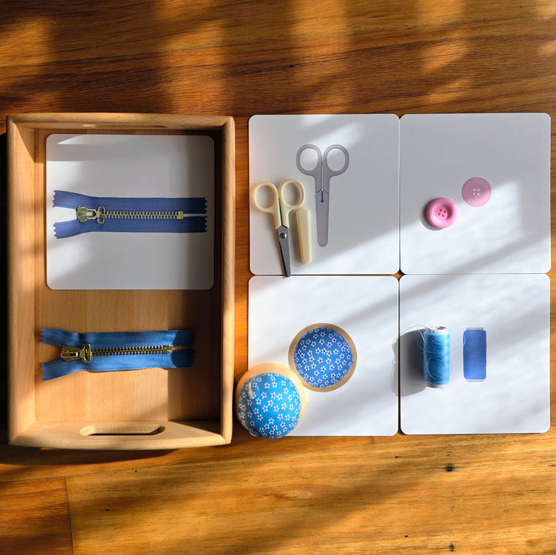 Montessori Real Sewing Items with Identical Cards 5pcs Set Practical Life Material 3yrs+