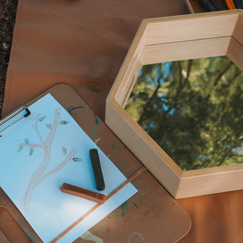 Large Sensory Wooden Hexagon Mirror Tray 38 x 44 x 10cm