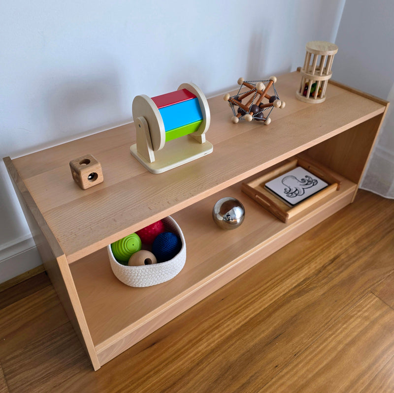 Montessori Beechwood 2 Tier Infant Baby Shelf Kids Toys Shelf 34.5(D) x 100(L) x 40(H) Kids Furniture (Furniture Shipping)