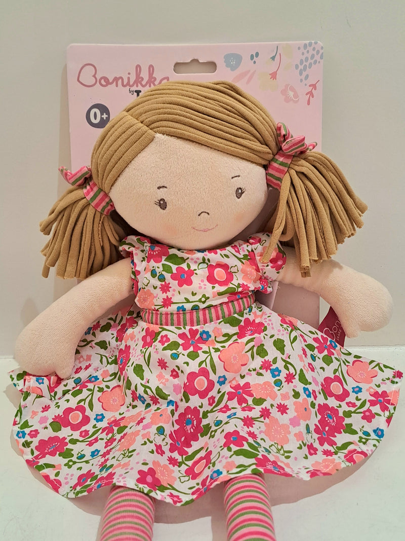 Bonikka Dolls Fran with Light Brown Hair & Floral Pink Dress Baby Toddler Plush Toys Baby Gifts Idea 0m+