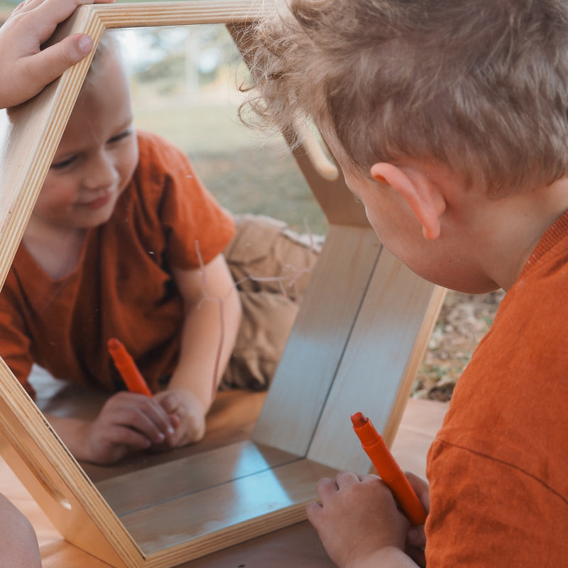 Large Sensory Wooden Hexagon Mirror Tray 38 x 44 x 10cm