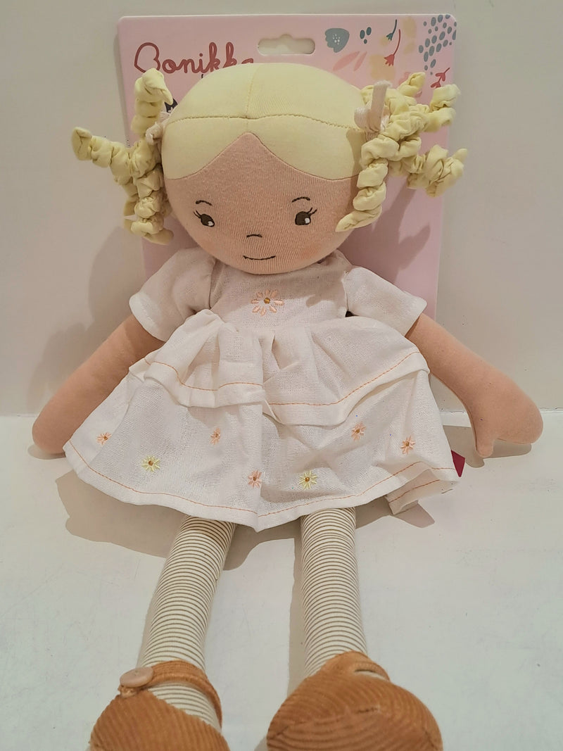 Bonikka Dolls Priscy with Blonde Hair & White Linen Dress Baby Toddler Plush Toys Baby Gifts Idea 0m+