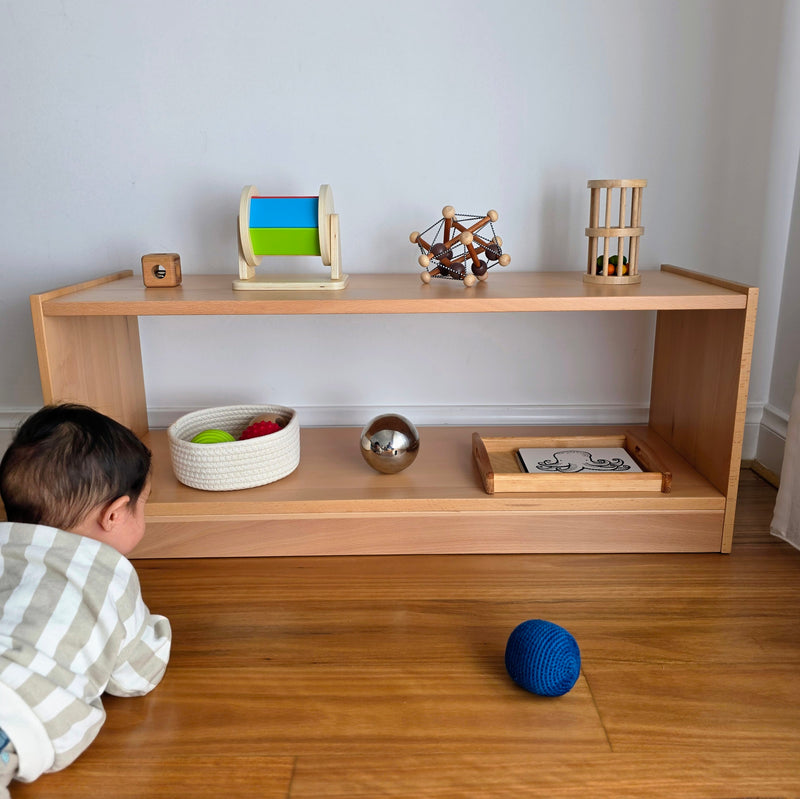 Montessori Beechwood 2 Tier Infant Baby Shelf Kids Toys Shelf 34.5(D) x 100(L) x 40(H) Kids Furniture (Furniture Shipping)