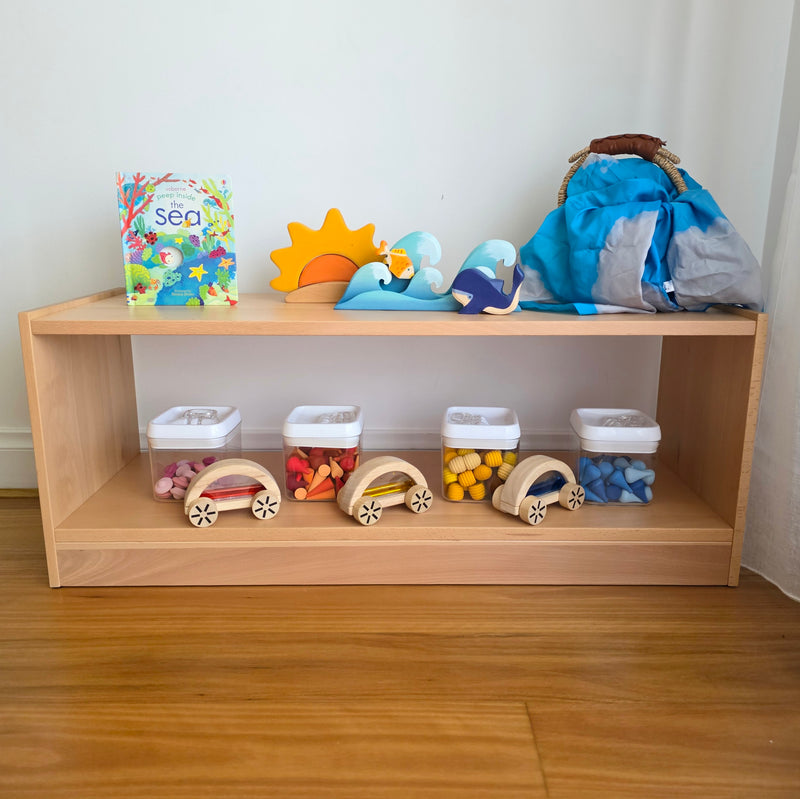 Montessori Beechwood 2 Tier Infant Baby Shelf Kids Toys Shelf 34.5(D) x 100(L) x 40(H) Kids Furniture (Furniture Shipping)