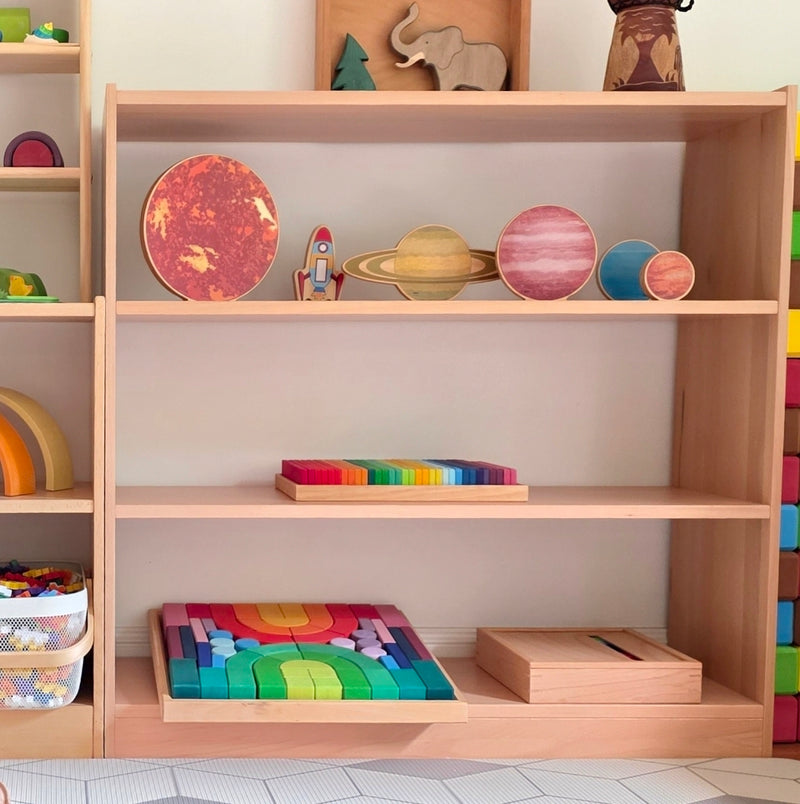 Montessori Beechwood 4 Tier Open Shelf Toddler/ Kids Toy Book Shelf 34.5(D) x 100 (L) X 100 (H)cm Kids Furniture (Furniture Shipping)