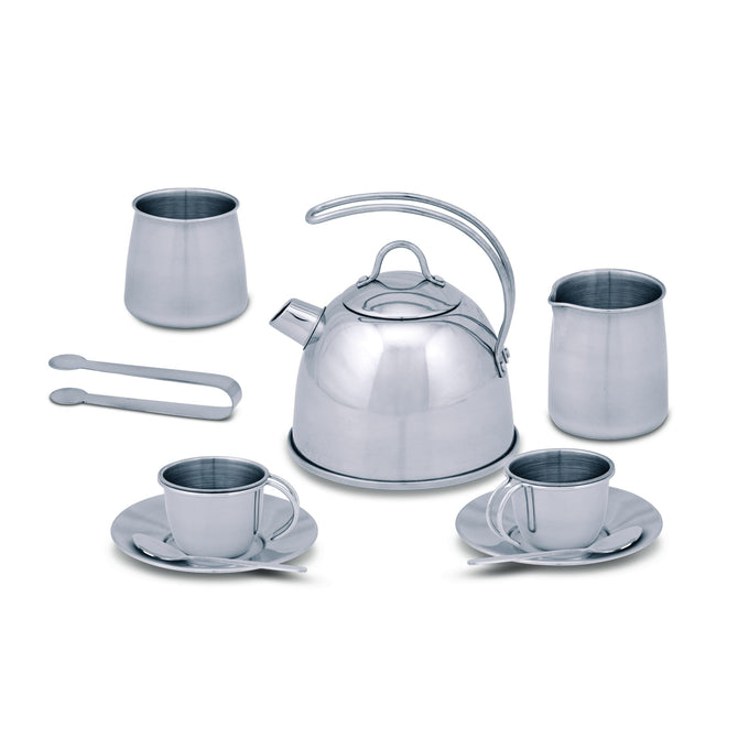 Stainless Steel Tea Set with Storage Stand 11pcs by Melissa & Doug Pretend Play Kitchen Toys 3yrs+