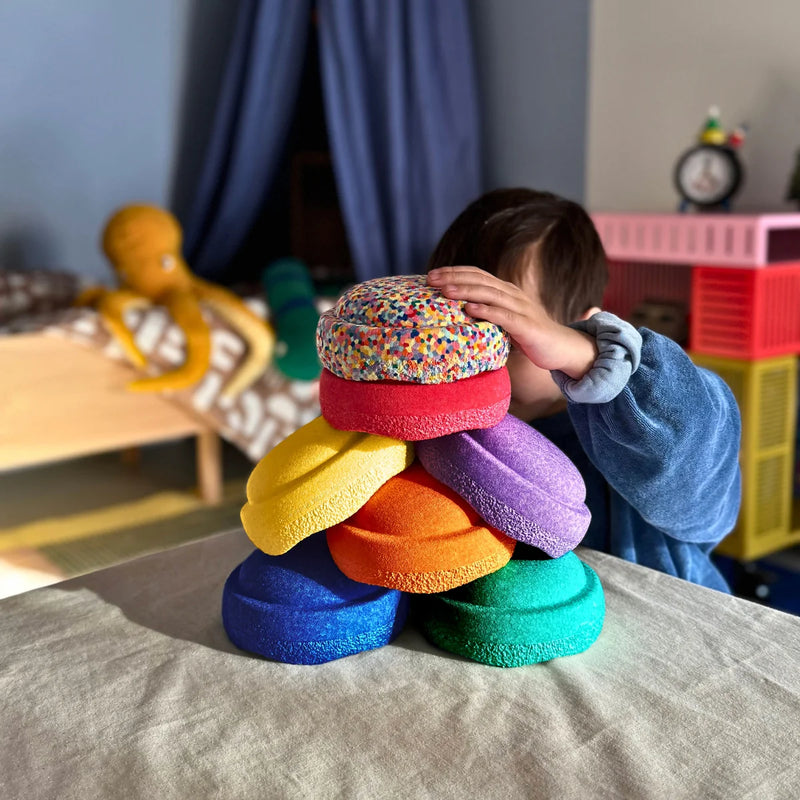 Stapelstein Stepping Stones Mini Classic Rainbow Set 6 + 1 Super Confetti Mini Stone Set Toddler Toys Best Seller Gifting Idea for 12m+