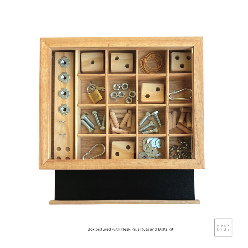 Nesk Kids Store and Play Box with Blackboard and Clear Lid  34cm X 27.5cm X 8.6cm H