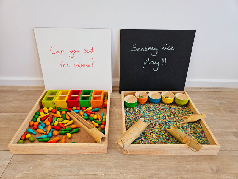 Qtoys Montessori Sand Tray Nature Play Tools and Toys Developmental Toys for Preschoolers 3yrs+