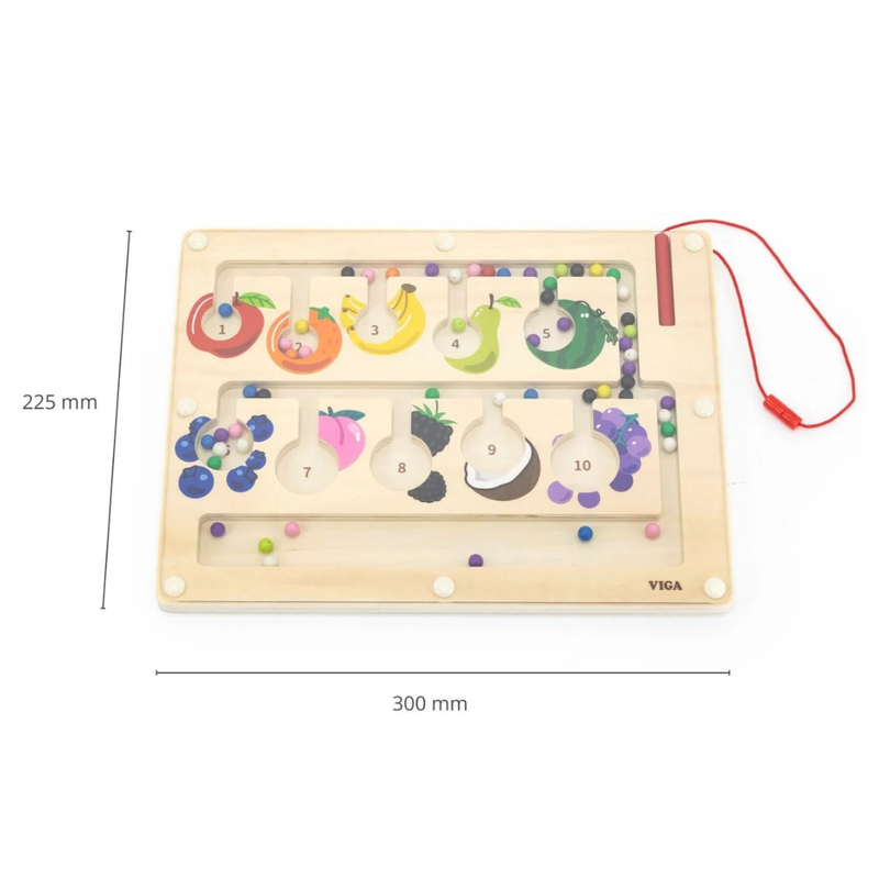Viga Toys Wooden Magnetic Maze Fruit 1-10 Counting & Colour Sorting Board Early Math Games for Kids Fine Motor Skills Developmental Toys 18m+