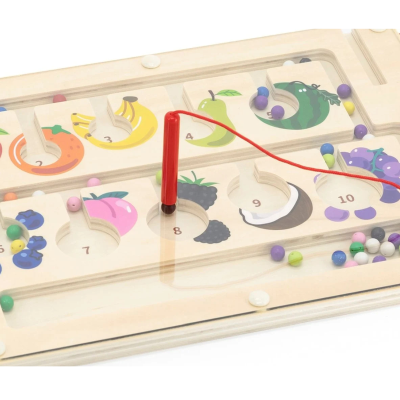 Viga Toys Wooden Magnetic Maze Fruit 1-10 Counting & Colour Sorting Board Early Math Games for Kids Fine Motor Skills Developmental Toys 18m+