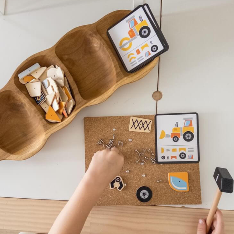 Viga Toys Wooden Tack Zap Tap Tap Construction Vehicles Set Motor Skills Developmental Toys Car Gift idea for 4yrs+