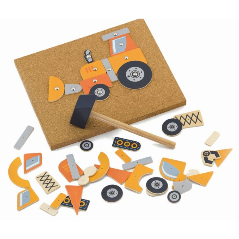 Viga Toys Wooden Tack Zap Tap Tap Construction Vehicles Set Motor Skills Developmental Toys Car Gift idea for 4yrs+