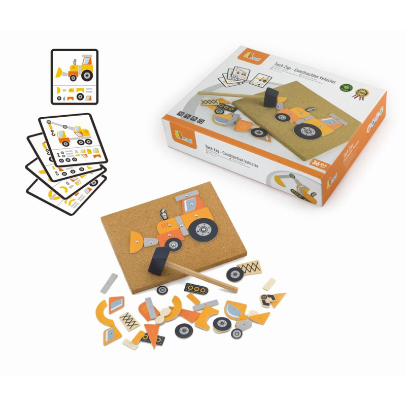 Viga Toys Wooden Tack Zap Tap Tap Construction Vehicles Set Motor Skills Developmental Toys Car Gift idea for 4yrs+