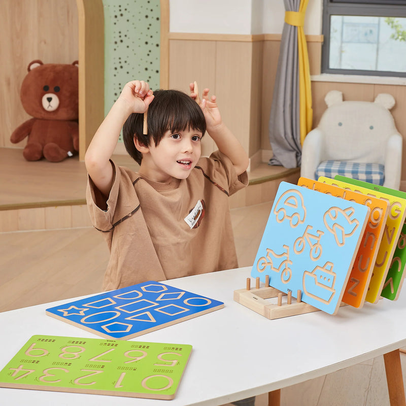 Viga Toys Wooden Shapes Tracing Writing Board Early Maths Developmental Toys for 3yrs+