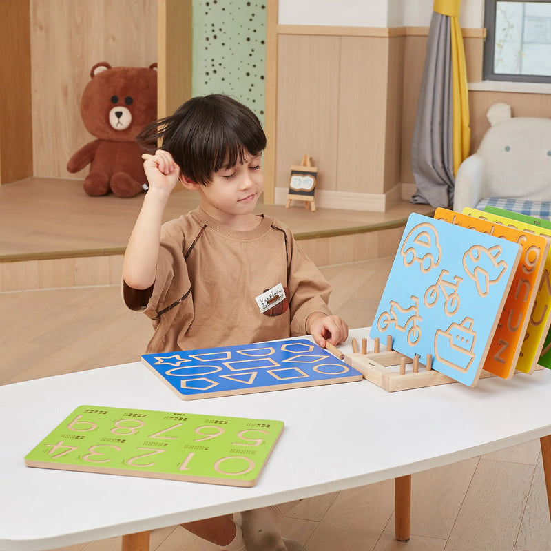 Viga Toys Wooden Shapes Tracing Writing Board Early Maths Developmental Toys for 3yrs+