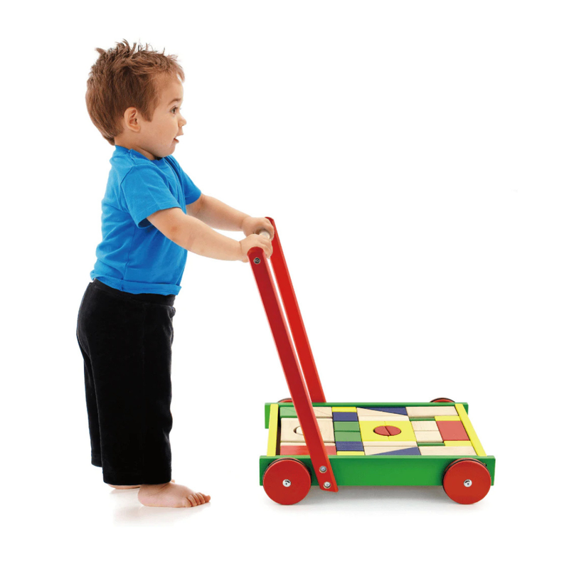 Viga Toys Baby Walker Wagon with 36 Wooden Building Blocks Motor Skills Developmental Toys for Toddlers Baby Toys Gift Idea for 12m+