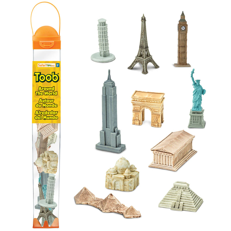 Tube of 10 Around The World Landmarks Figurines Montessori Language Learning Figurines by Safari Ltd 3yrs+