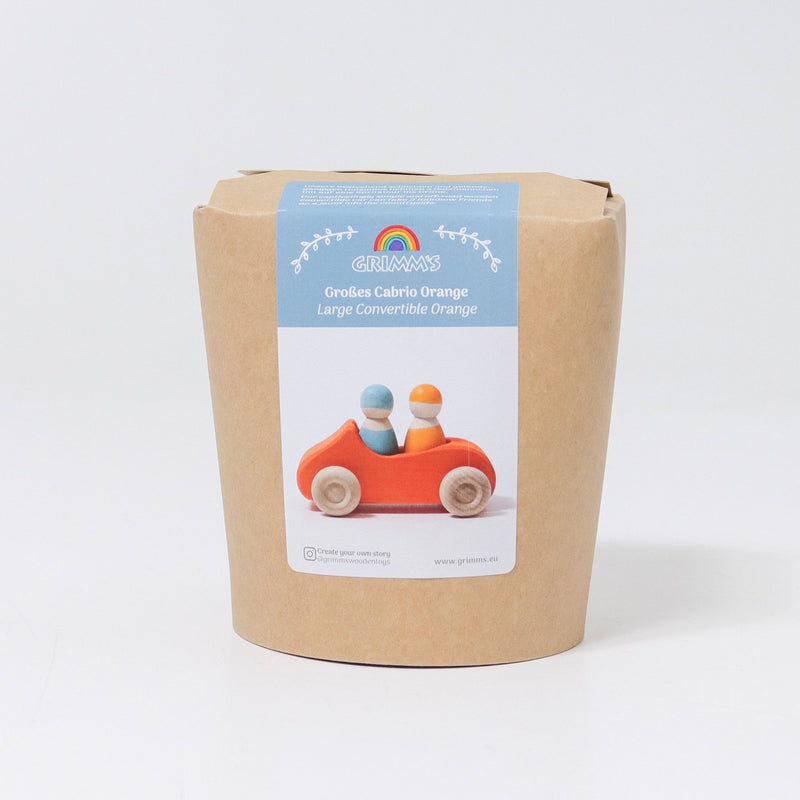 Grimm's Large Convertible Orange Toddler Wooden Toy Car Best Seller 12m+