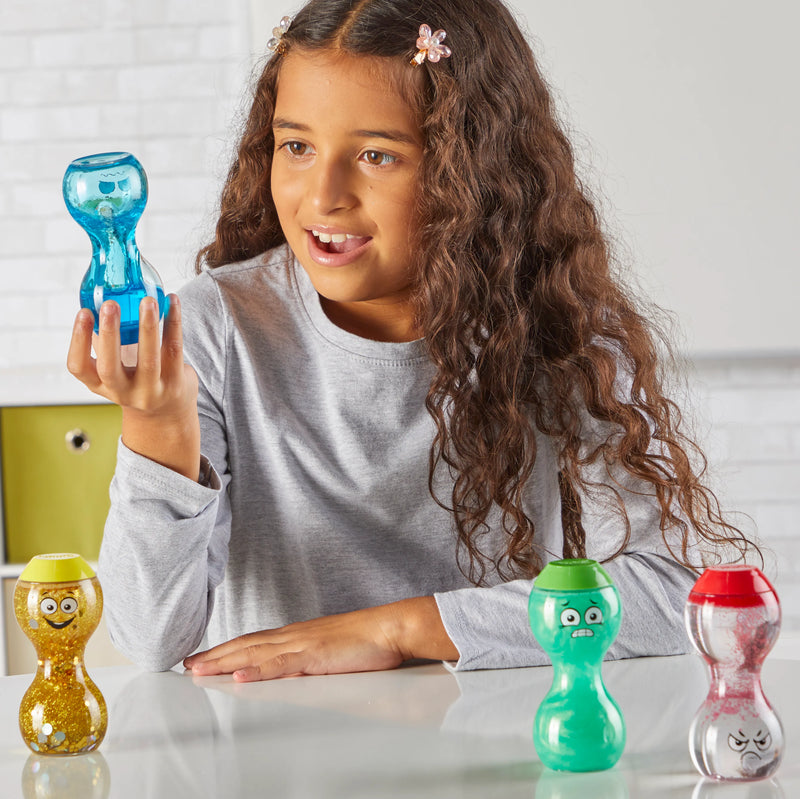 Express Your Feelings Sensory Bottles represent Happy, Scared, Angry, and Sad. Shake Swirl Rotate by Hand 2 Mind Social-Emotional Sensory Toys Best Seller 3yrs+